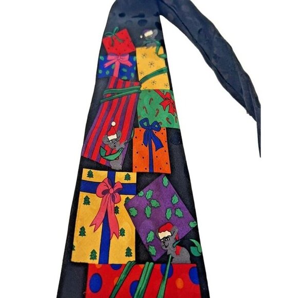 100% Silk Made in Korea Addiction Christmas Gifts Cartoon Mice Festive Neck Tie - Picture 3 of 5